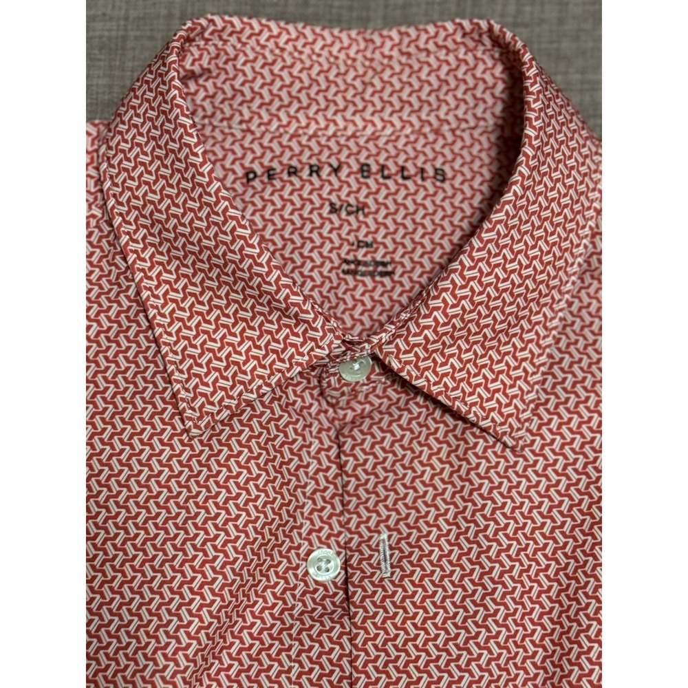 perry ellis shirt S pink geometric zigzag short sleeve button up mens